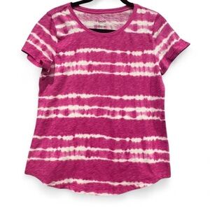 Sonoma “The Everyday Tee” in a vibrant pink tie-dye stripe pattern.